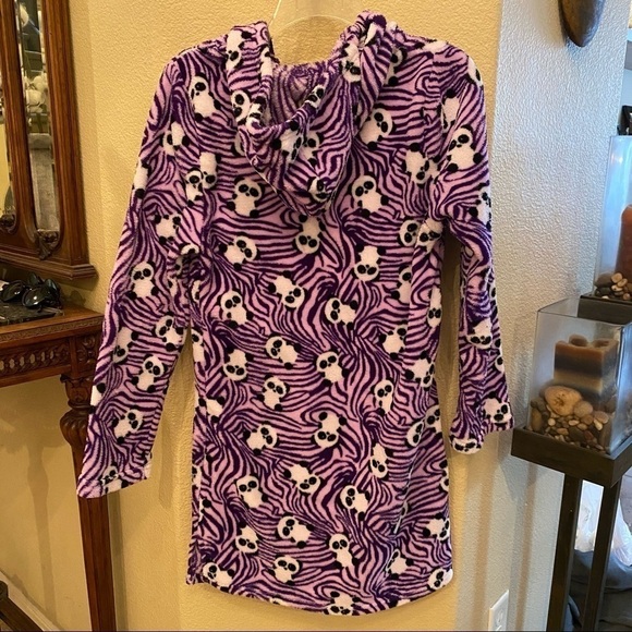 PANDA Print Purple Plush Fleece Drawstring Hooded Sleep Dress Size Small - Picture 4 of 8